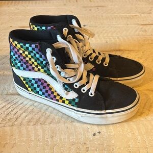 Vans Old Skool rainbow checkered high tops